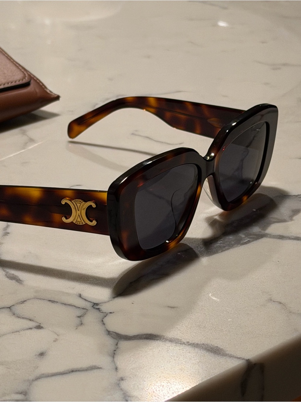 Celine Paris Triomphe Oversized Tortoise Sunglasses Gold Logo